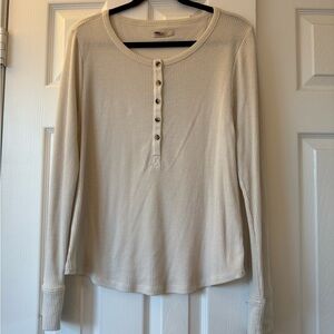 Faherty Tan Long Sleeve Ribbed Blouse